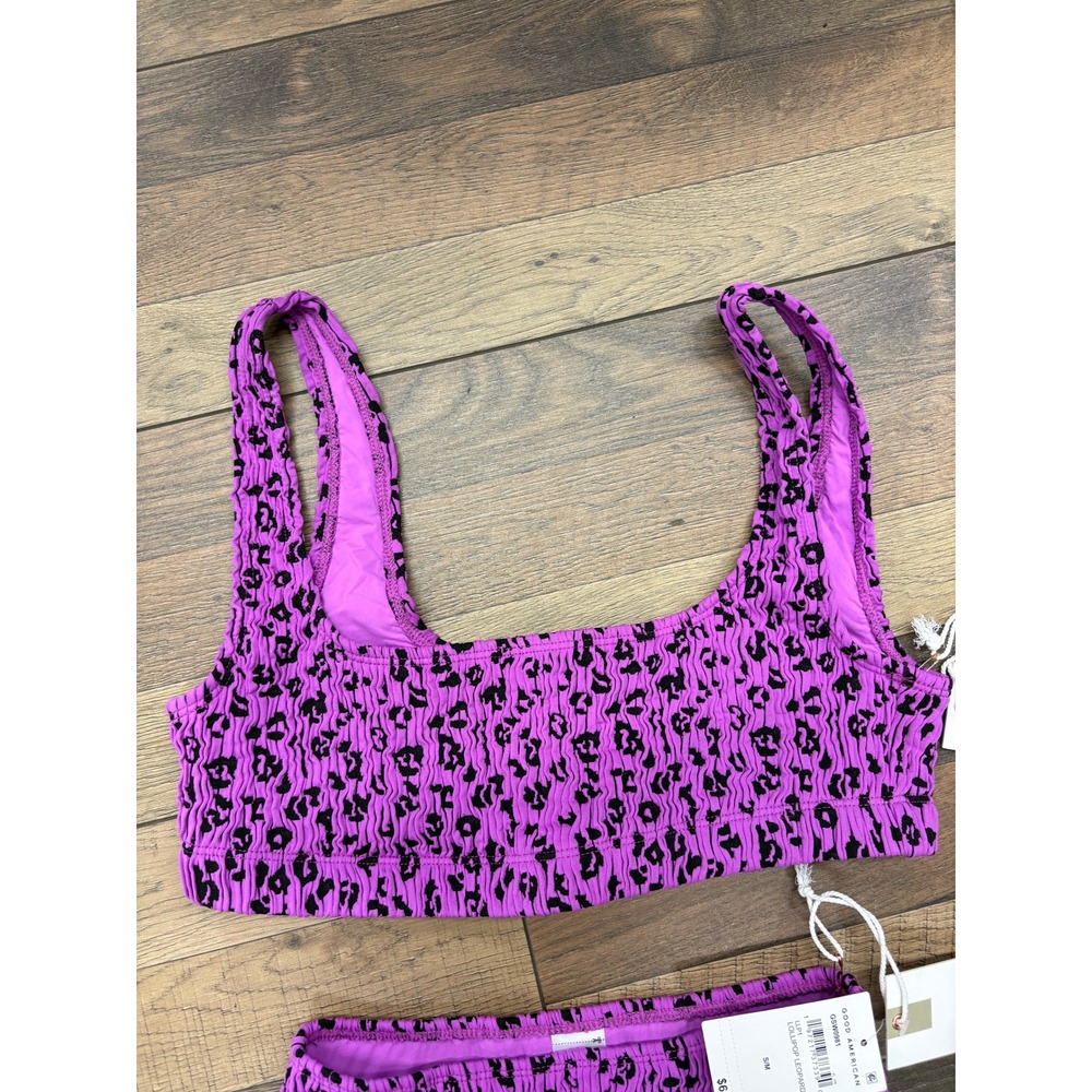 Good American Always Fits Scoop Bikini Top Lollipop‎ Leopard Purple GSW0977 L/XL